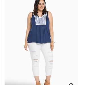 TORRID | Navy blue embroidered tank top